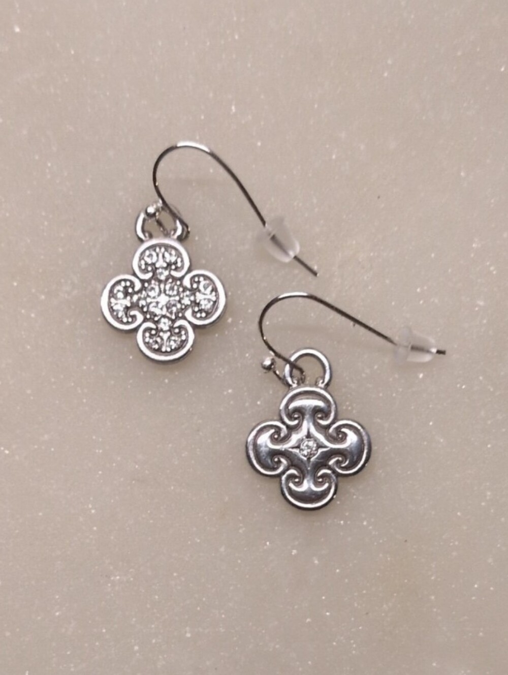 Brighton REVERSIBLE Clover/Cross Pave' Crystal Dangle Earrings Like New!